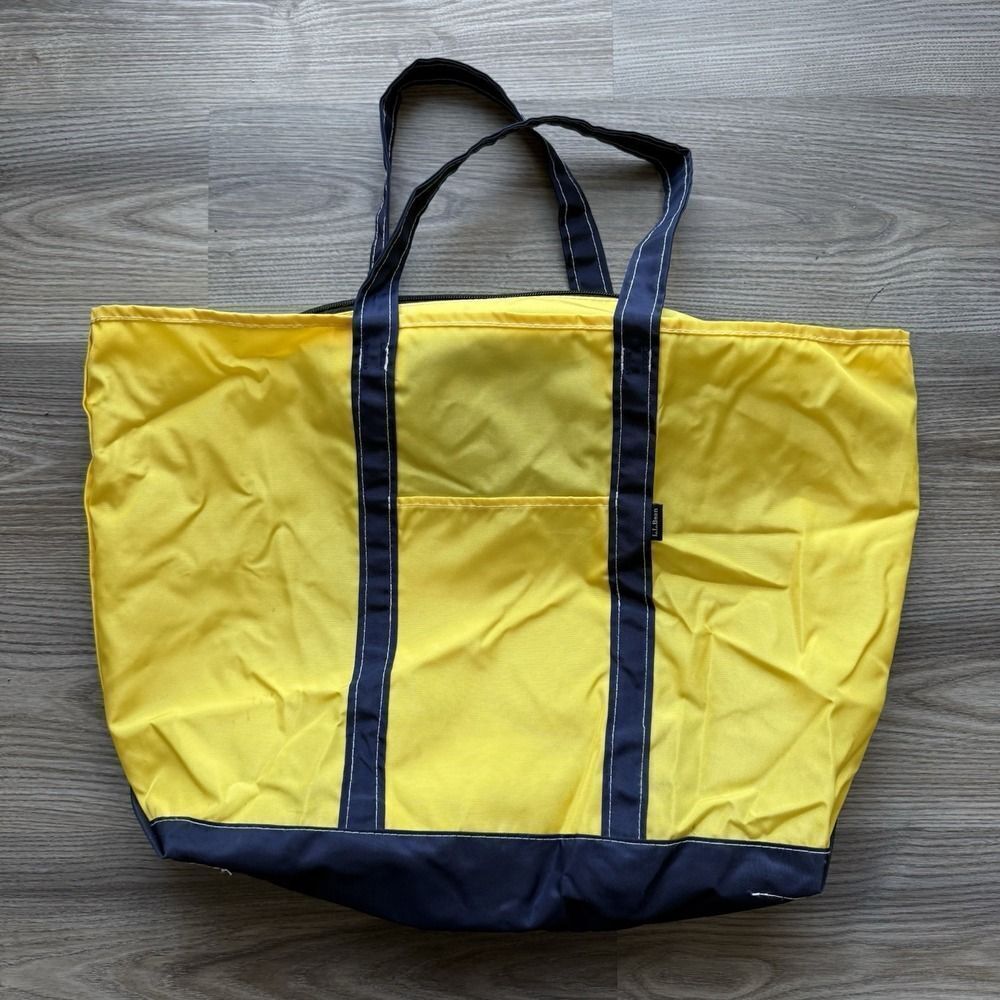 Vintage LL Bean Boat And Tote Bag Large Yellow Blue Nylon 80s 90s Rare
